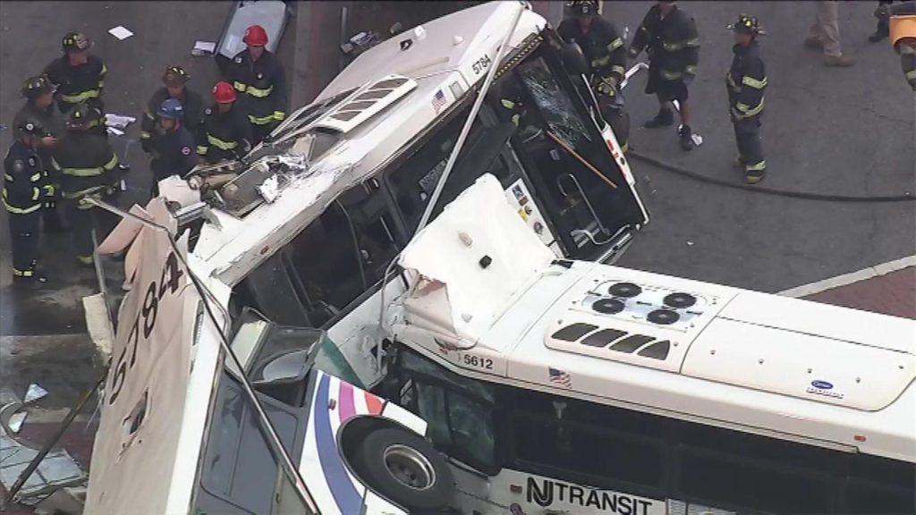 nj transit buses collide close up